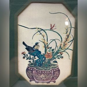 Set Of Two Asian Bird Prints With BR Stamped Near The Bottom MCM Framed